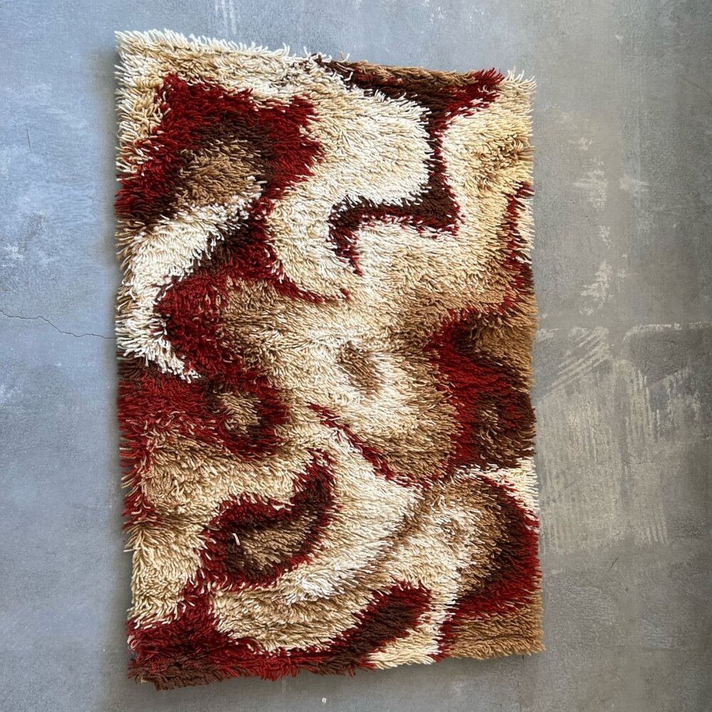 60's DANIA TAEPPER Waves Abstract Wool UNUSED Mid Century Modern Danish Rya Rug